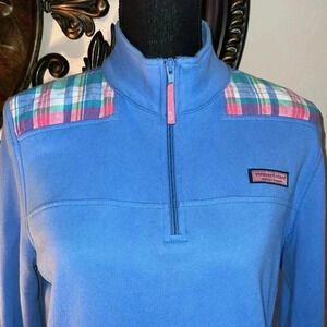 Vineyard Vines Women’s Madras Patchwork Shoulder Shep Shirt Sweatshirt Medium